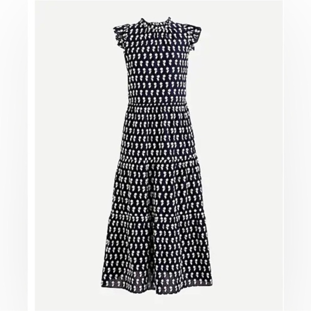 J Crew Tiered cotton voile navy blue embroidered sunflower dress size XS S